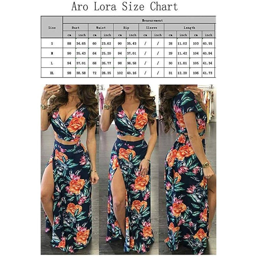 MSRP $48 Aro Lora Women's XL Sexy V Neck Floral Printed Side Slit Two-Piece Max
