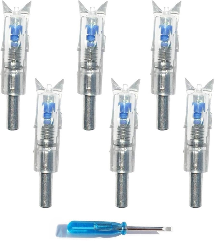Pack of 6 LED Lighted Nocks for Crossbow Bolts 0.300"/ 7.62mm w/ Tool