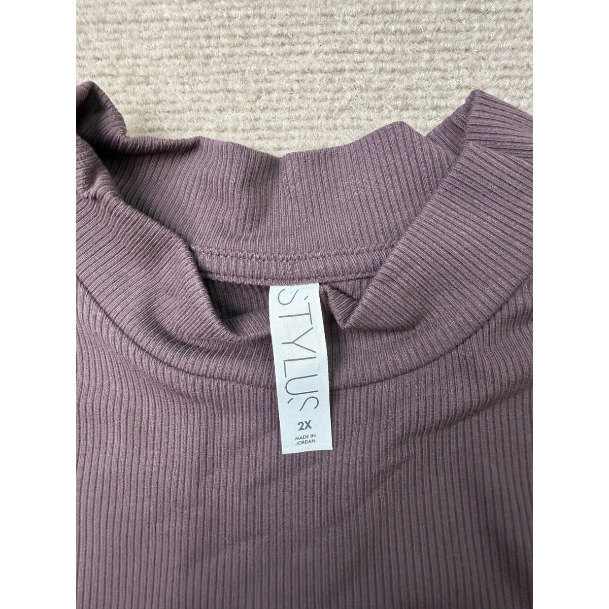 MSRP $40 Stylus Womens 2X Raisin Mock Neck Short Sleeve T-Shirt