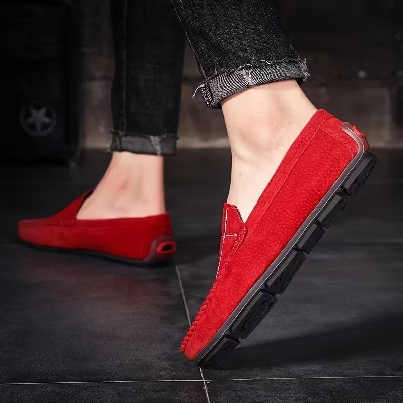 Men's US 8 Red Suede Moccasins Slip On Flat Loafers Casual Dress Shoes