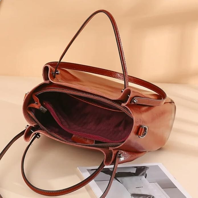 Women's One-shoulder Large Casual Tote Fashion Messenger Cowhide Leather Bag Blu