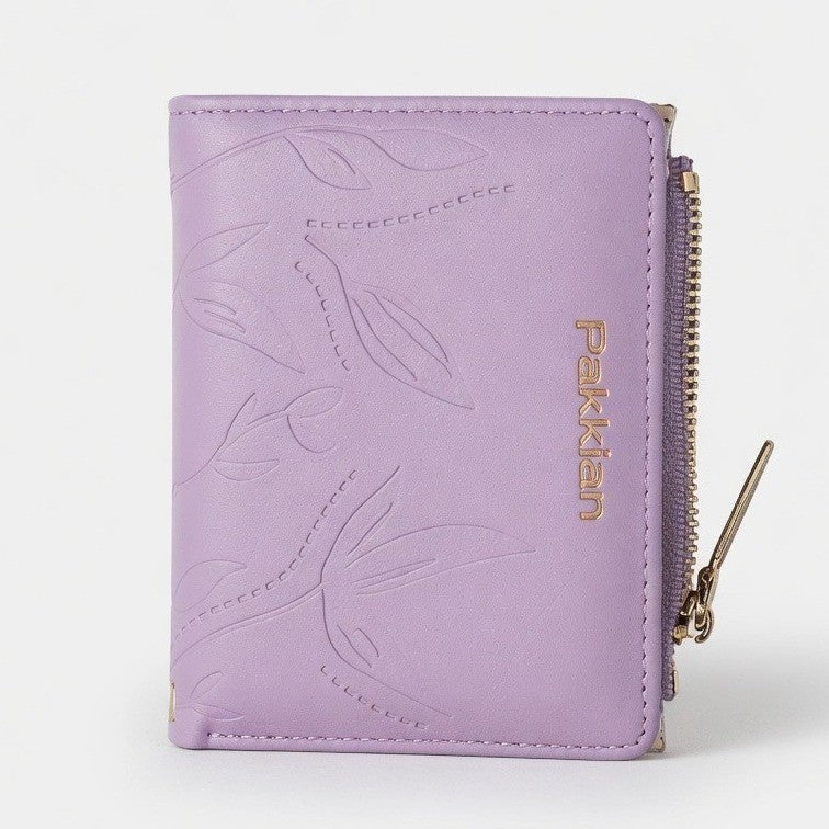 Pakkian Women's Purple Small Wallet Embossed Card Holder Zipper Purse