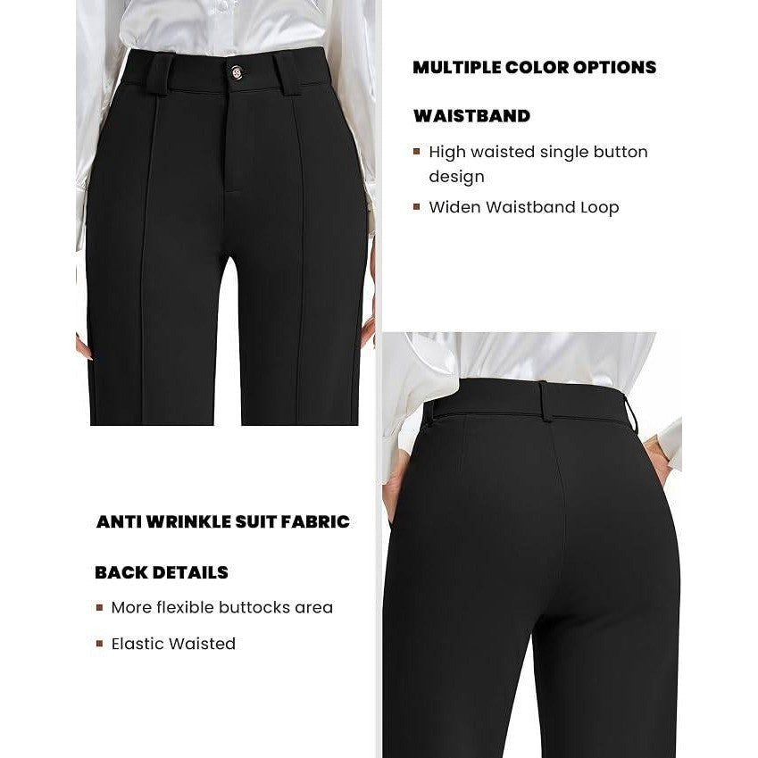 MSRP $59 FUNYYZO Women's L Black Stretchy Work Dress Pants Straight Leg Elastic