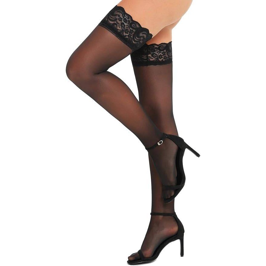 RSLOVE Women's One Size Lace Top Thigh High Sheer Stockings Antiskid Silicone