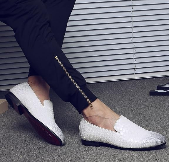 Santimon Men's US 7, 8.5 White Woven Smoking Loafers Lightweight Walking Shoes