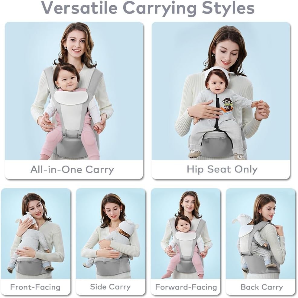6-in-1 Baby Carrier with Hip Seat Waist Stool Ergonomic Breathable Newborn to To