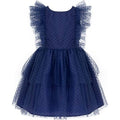 NWT Peaches Petal 2T Navy Flower Girl Toddler Dress Ruffled Sleeve Tulle Dress