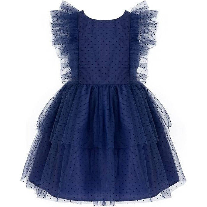 NWT Peaches Petal 2T Navy Flower Girl Toddler Dress Ruffled Sleeve Tulle Dress
