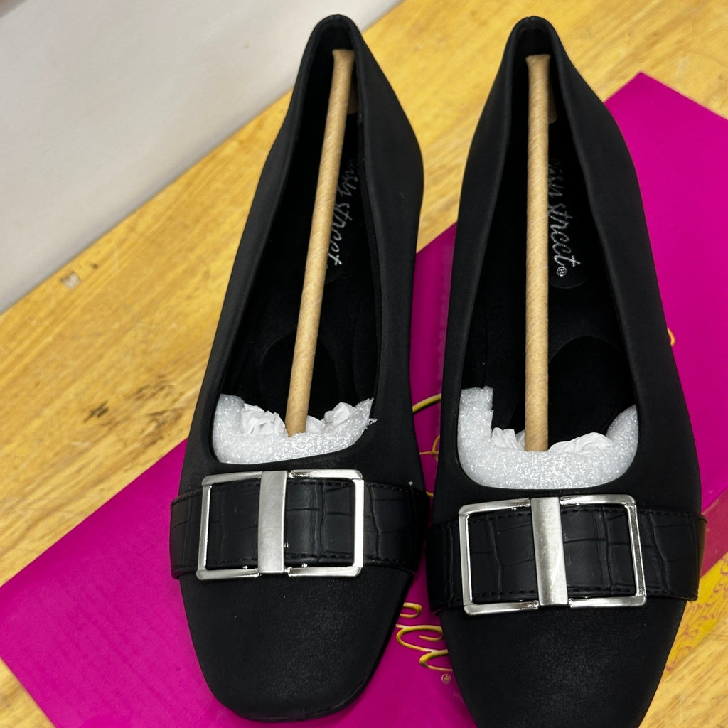 Easy Street Keely 31-6341 Womens US 5M Black Matte Croco Loafer Flats