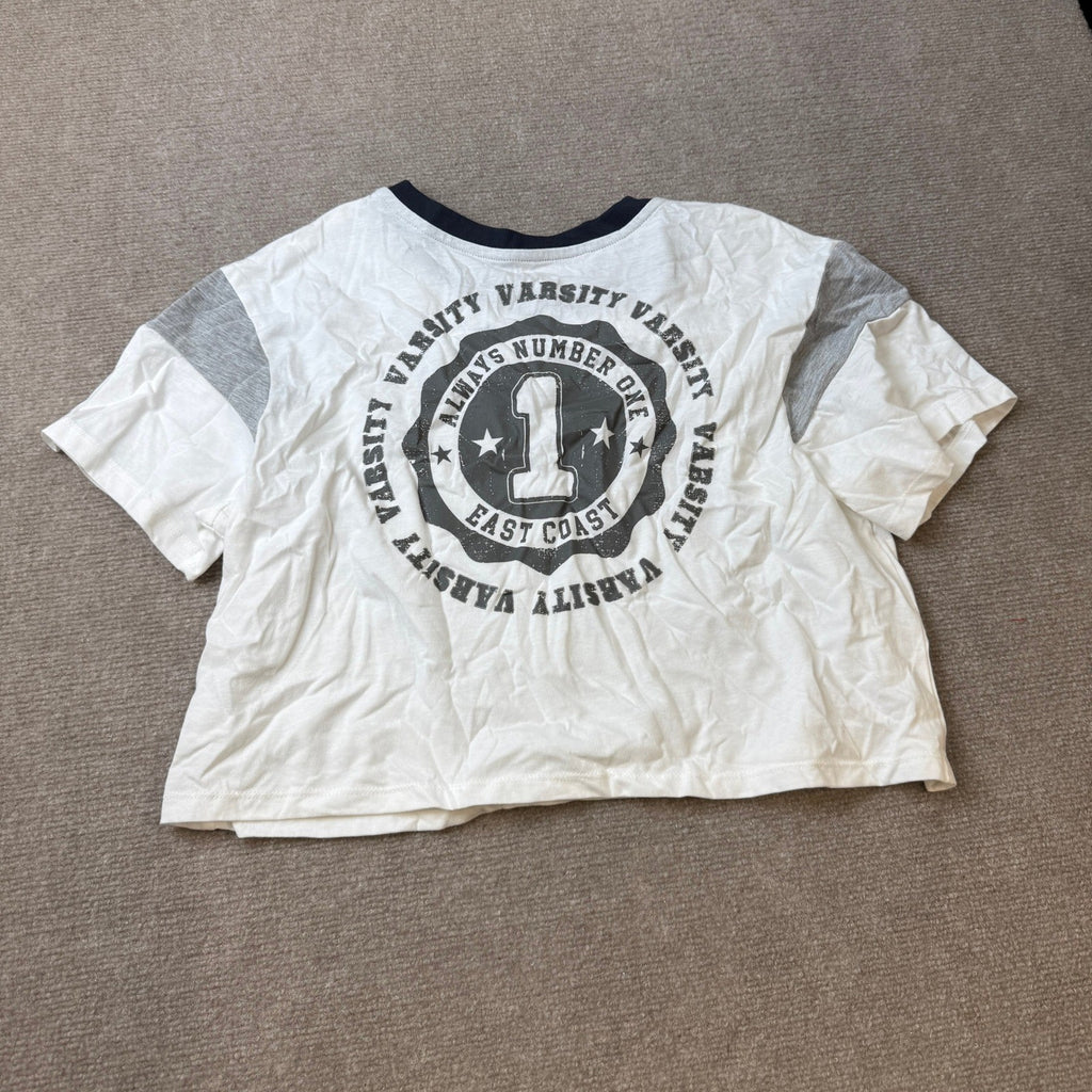 Arizona Jean Co Womens L White Graphic Cropped Boxy Tee Shirt Always Number One