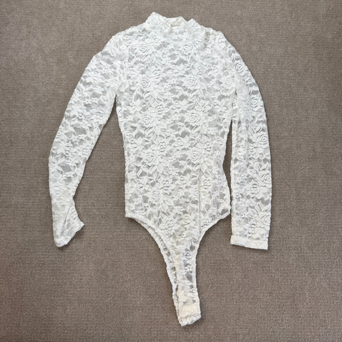 MSRP $33 RARITYUS Women's S See Through Floral Lace Long Sleeve Bodysuit Sexy