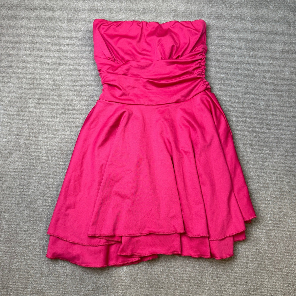 MSRP $49 ECHOINE Womens XS Rose Sexy Tube Top Silk Mini Dress Strapless Ruffle