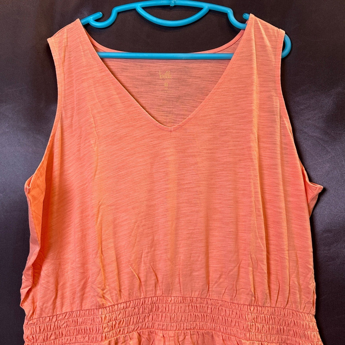 Belle by Kim Gravel Women's 2XP Paradise Coral Smocked Waist Dress Slub Knit