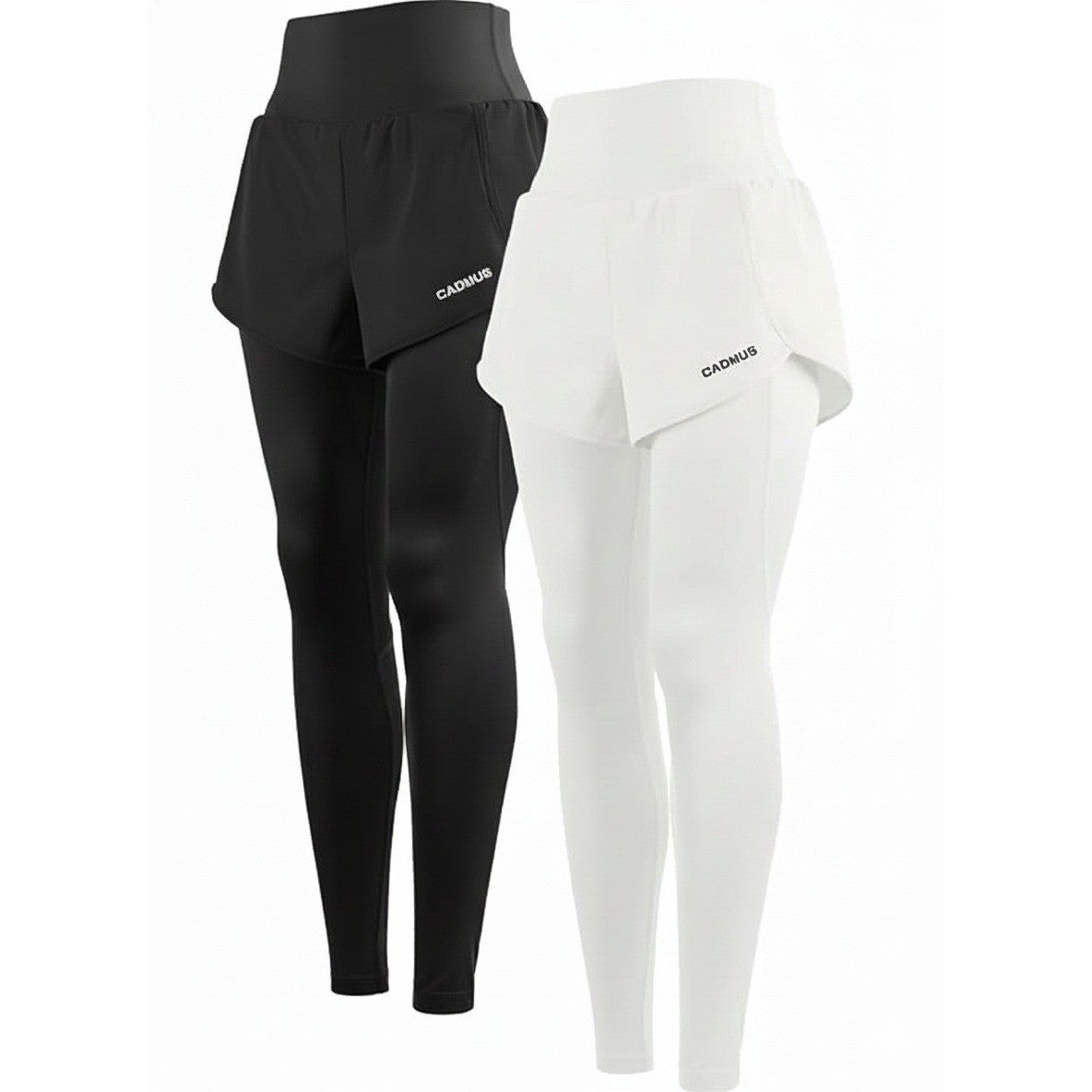 Pack of 2 CADMUS Black & White XL 2 in 1 Women's Yoga Pants High Waisted Running