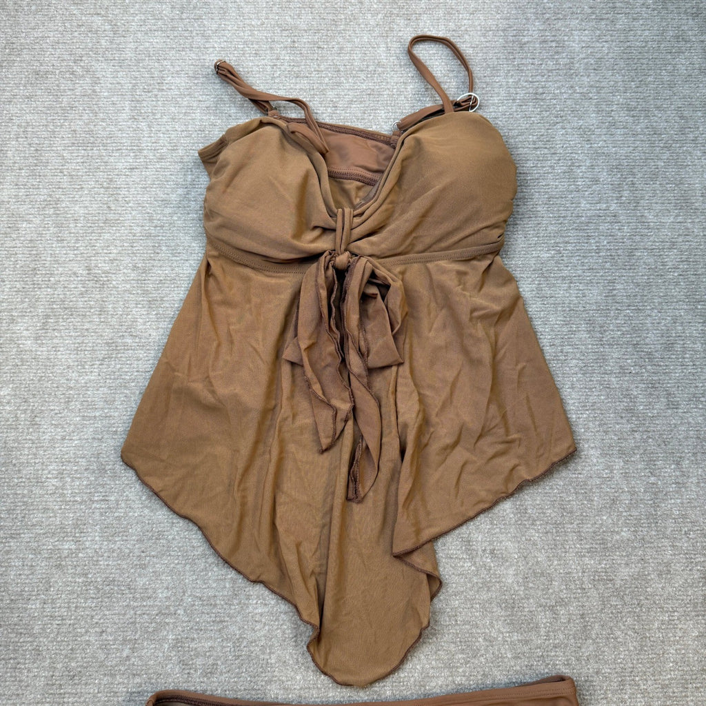 MSRP $52 B2prity Women's M Brown Tankini Swimsuit Tummy Control Flowy Mesh Top