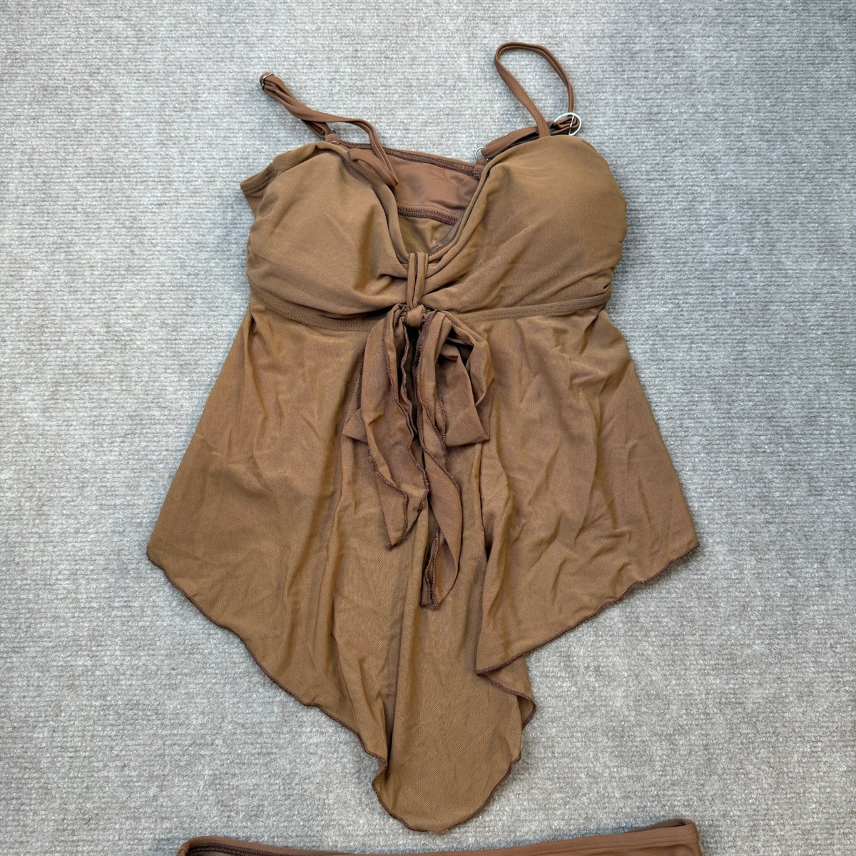 MSRP $52 B2prity Women's M Brown Tankini Swimsuit Tummy Control Flowy Mesh Top