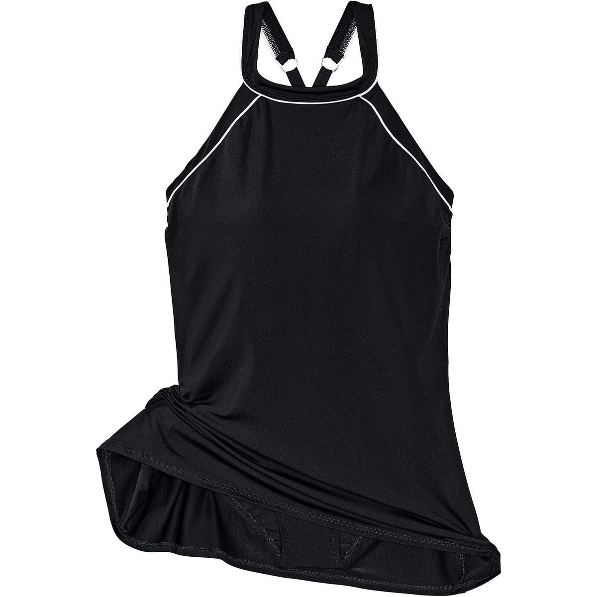 Lands' End Women's 8 Black High Neck Swim Dress One Piece Swimsuit Chlorine Resi
