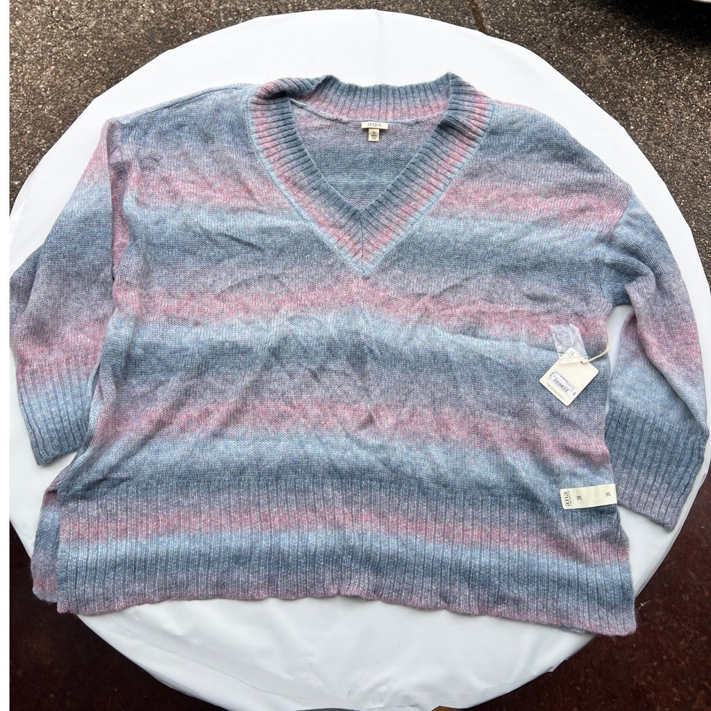 NWT A.N.A Women's Size 3X Ombre Knit Sweater Blue Space Dye MSRP $39 V-Neck Ca