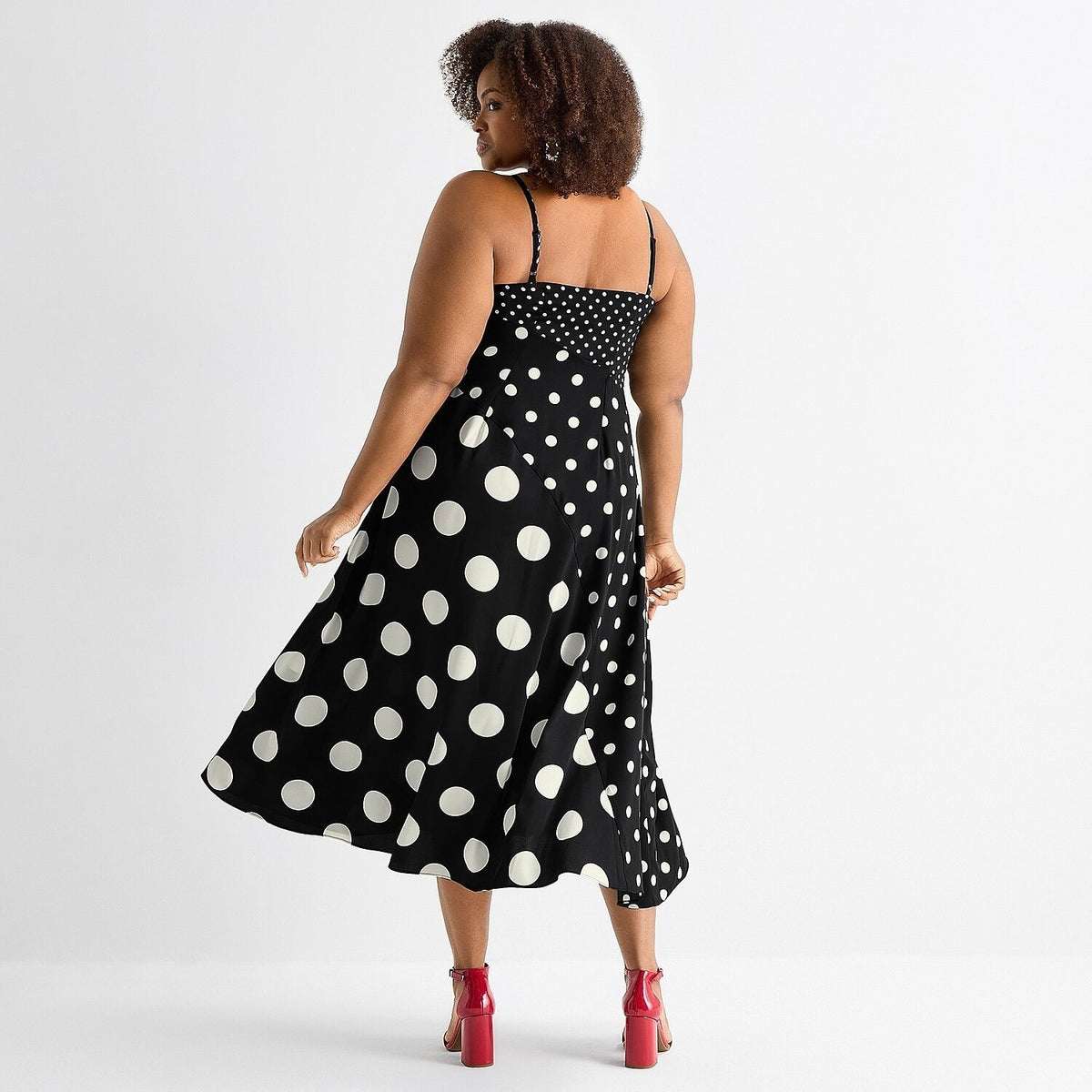 MSRP $100 Ashley Graham Womens 2X Black Dots Print Mix Slip Dress