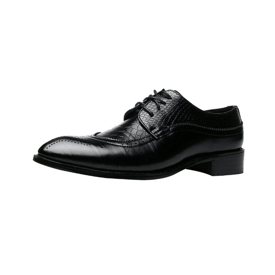 Santimon Men's US 9.5 Black Derby Crocodile Pattern Pointed Toe Brogue Shoes