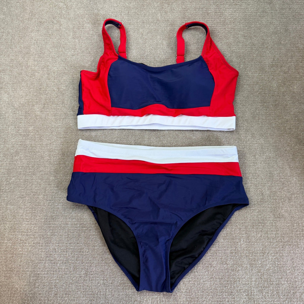 MSRP $33 Herseas Women's 2XL High Waisted 2 Piece Sporty Color Block Bikini