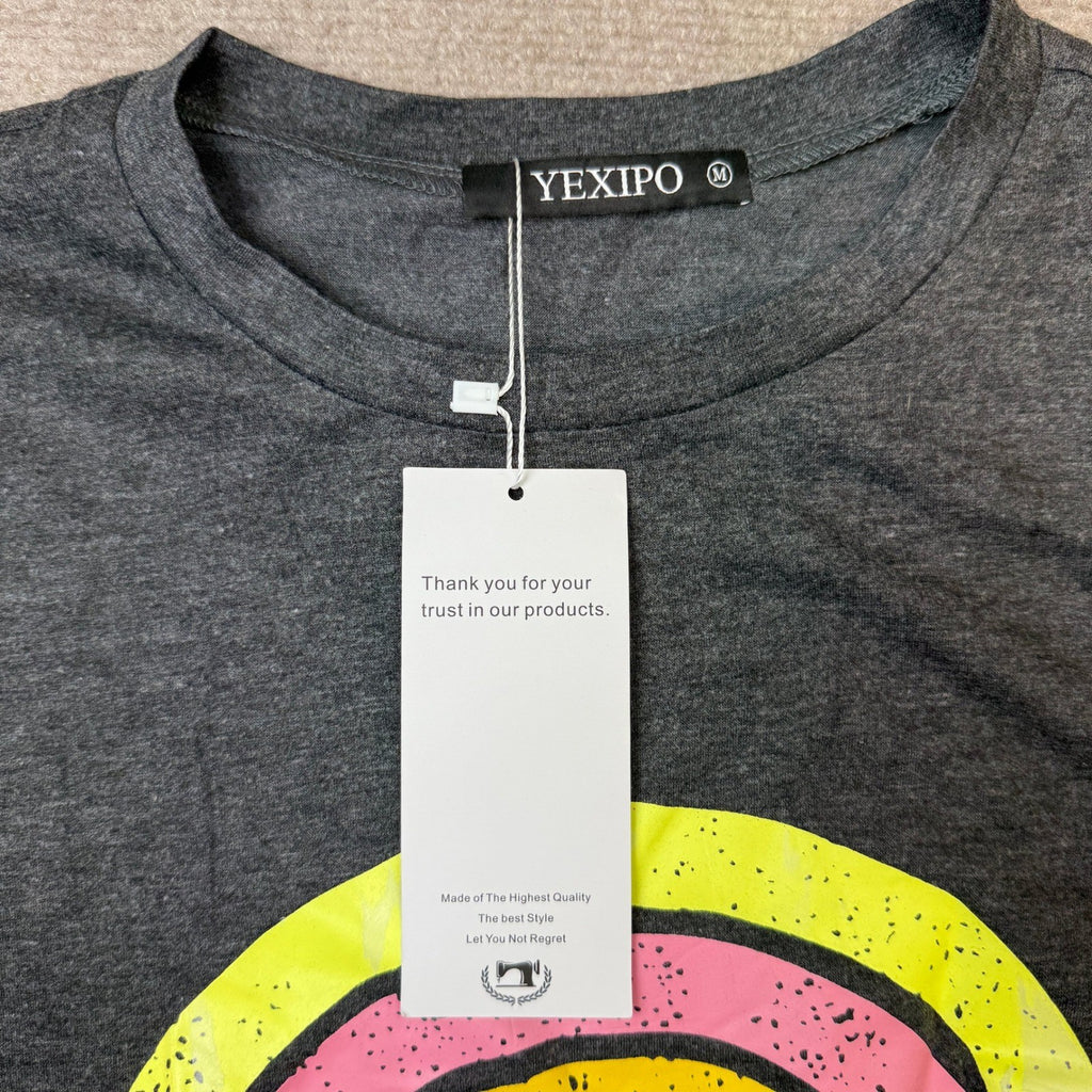 YEXIPO Women's M Good Vibes Graphic T-Shirt Short Sleeve Crew Neck Loose Fit Te