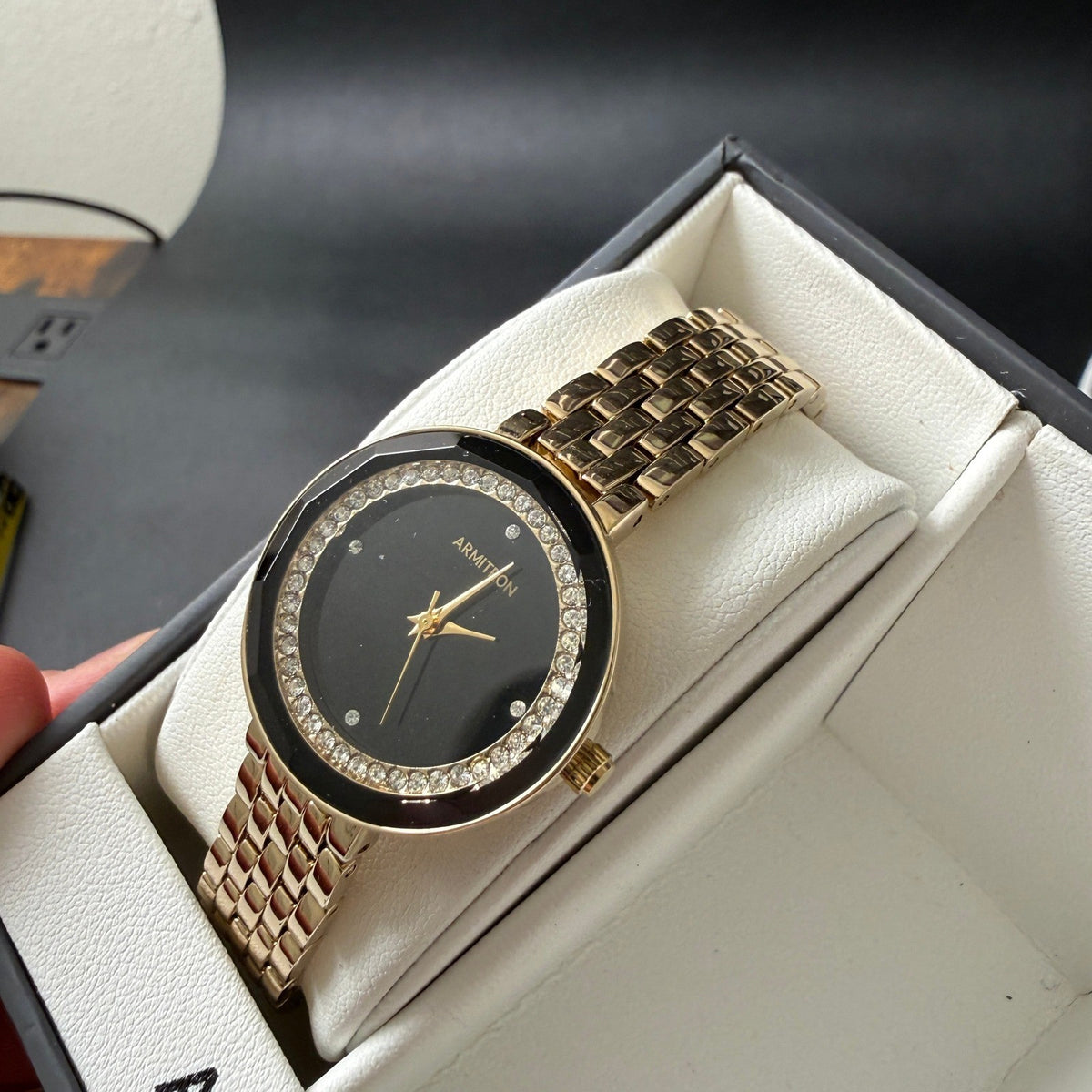 MSRP $100 Armitron 75/5796GP Womens Crystal Accented Bracelet Watch and Jewelr
