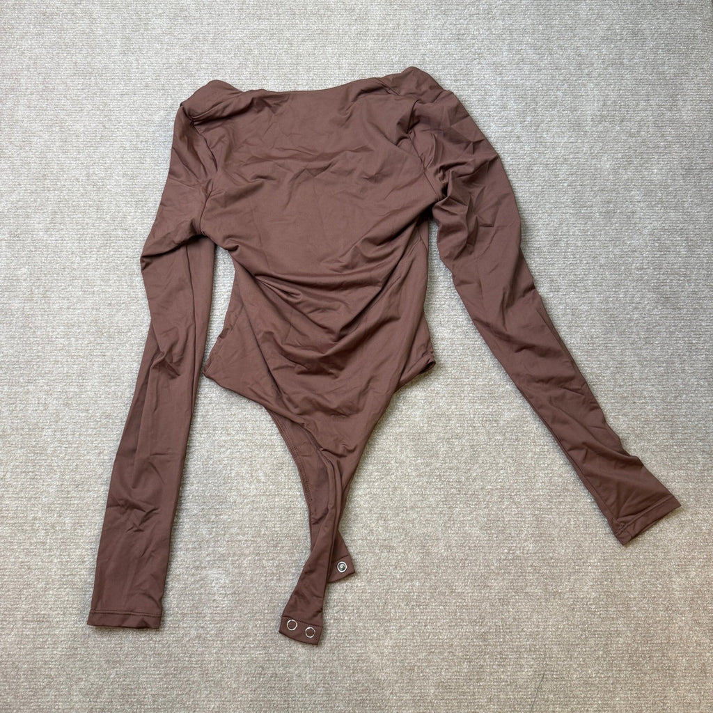 MSRP $28 QINSEN Women's XS Sexy Square Neck Bodysuit Long Sleeve Double Lined