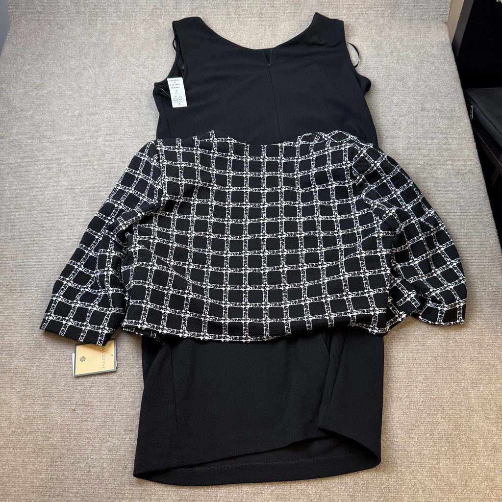 MSRP $94 Maya Brooke Womens 18 Black/White 2 Piece Crepe Grid Jacket Dress
