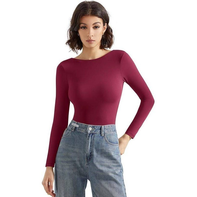 MSRP $38 SUUKSESS Women's XS Maroon Backless Y2k Long Sleeve Bodysuit Double