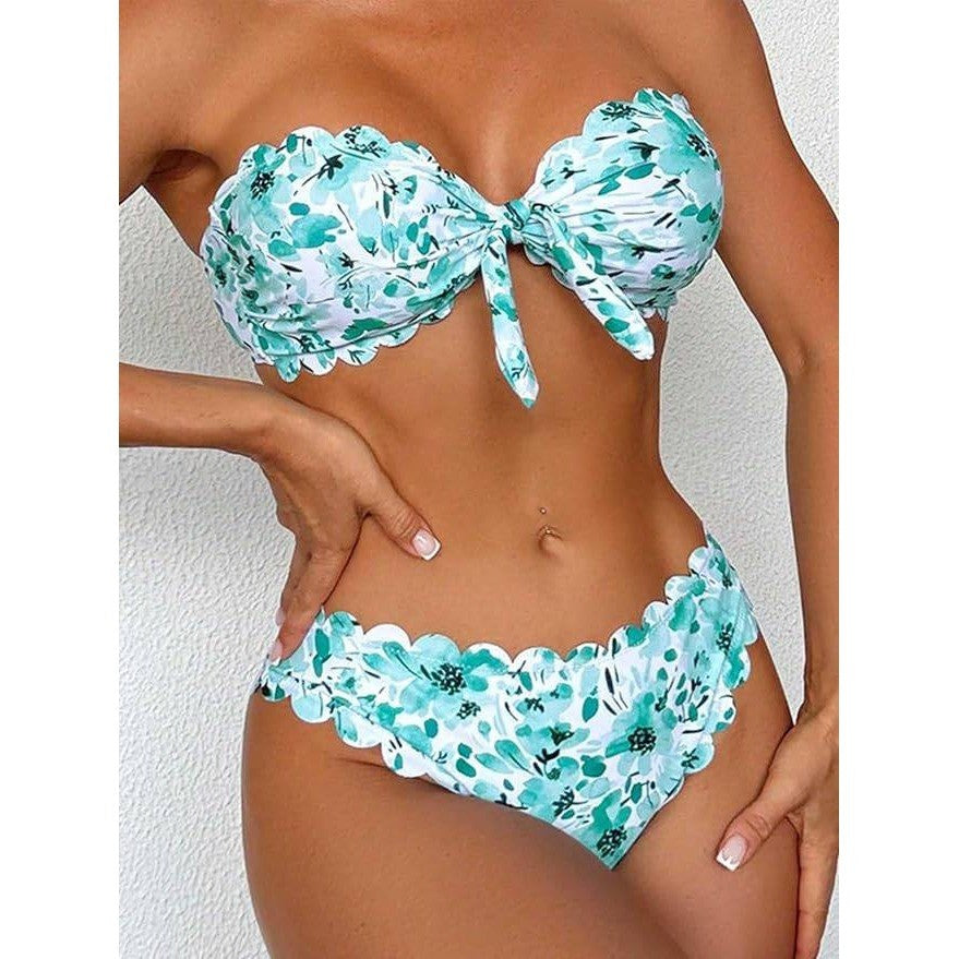 MSRP $32 BYINDED Women's M Two Piece Bikini Strapless Tube Top Mid Waist Bottom