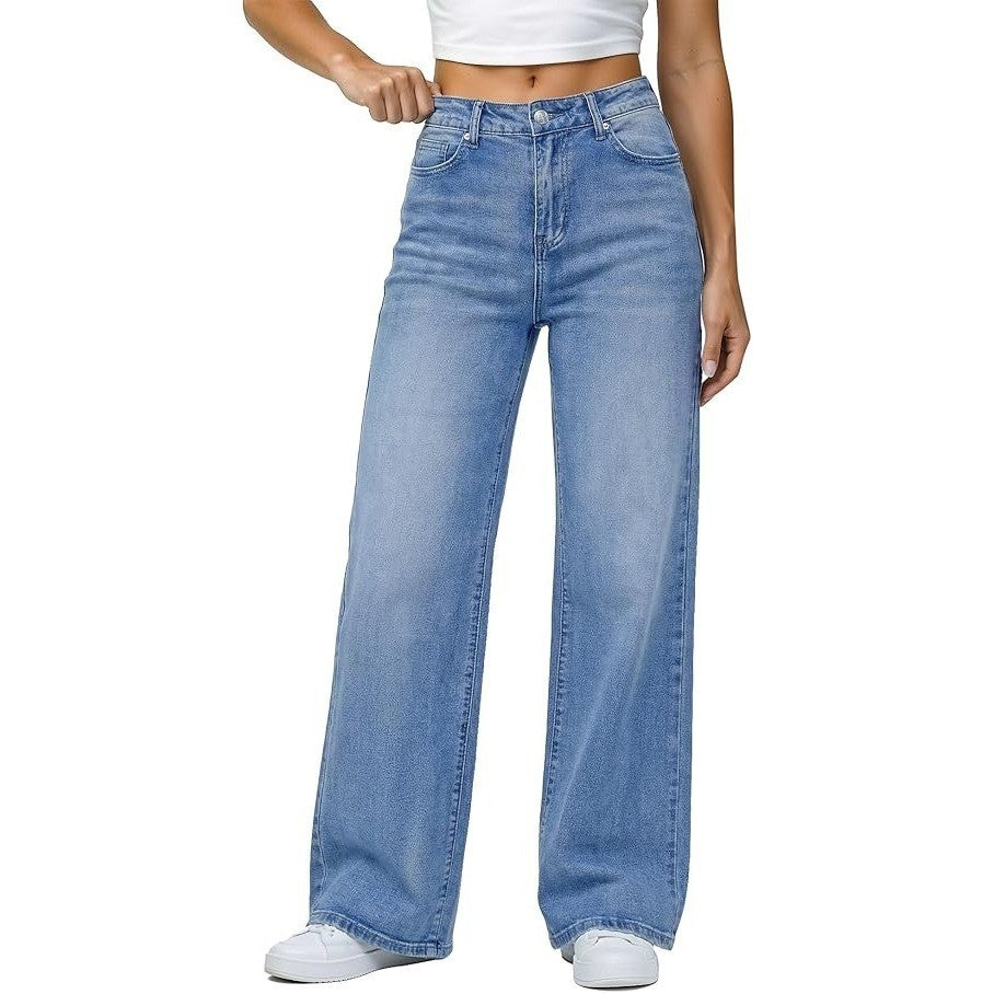 MSRP $52 GRAPENT Women's L Cool Blue Wide Leg Jeans Trendy High Waisted Stretch