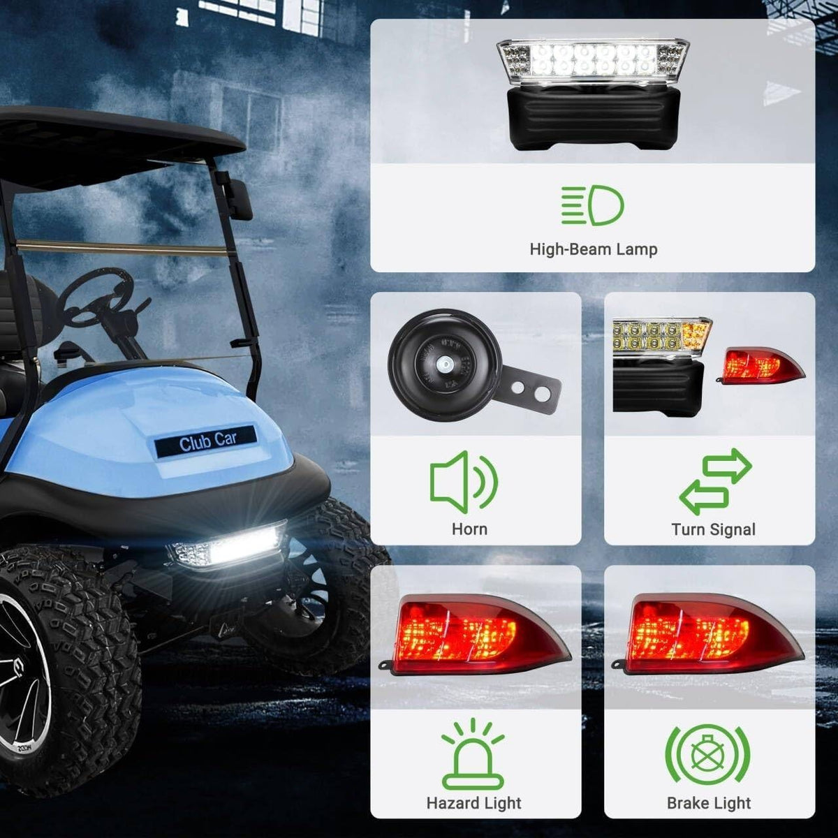 10L0L Deluxe Golf Cart Light Kit for Club Car Precedent 2004-2019 MISSING S