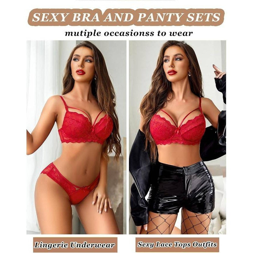 MSRP $22 Avidlove Women's L Red Strappy Lingerie Set Sexy 2 Pc Bra and Panty