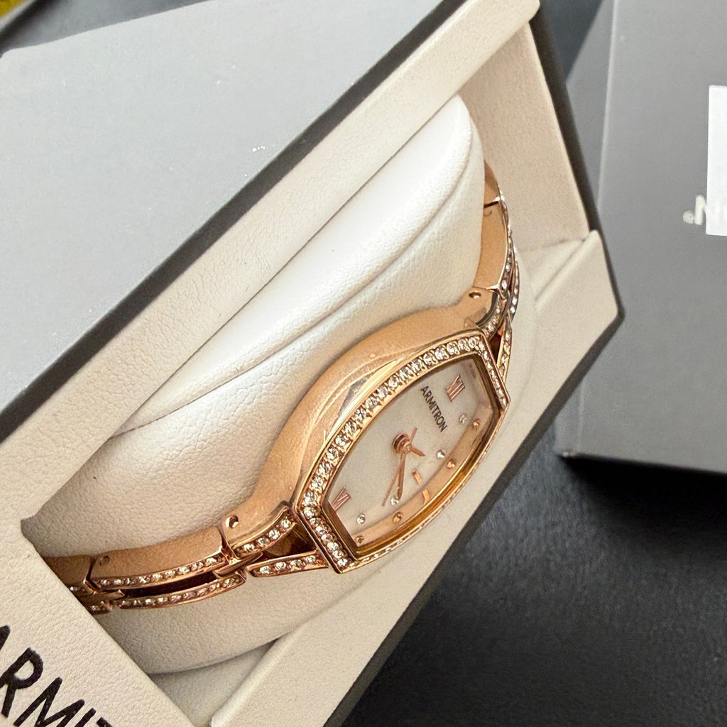 MSRP $75 Armitron Womens 75/5902RG Rose Gold Crystal Accented Watch New Battery