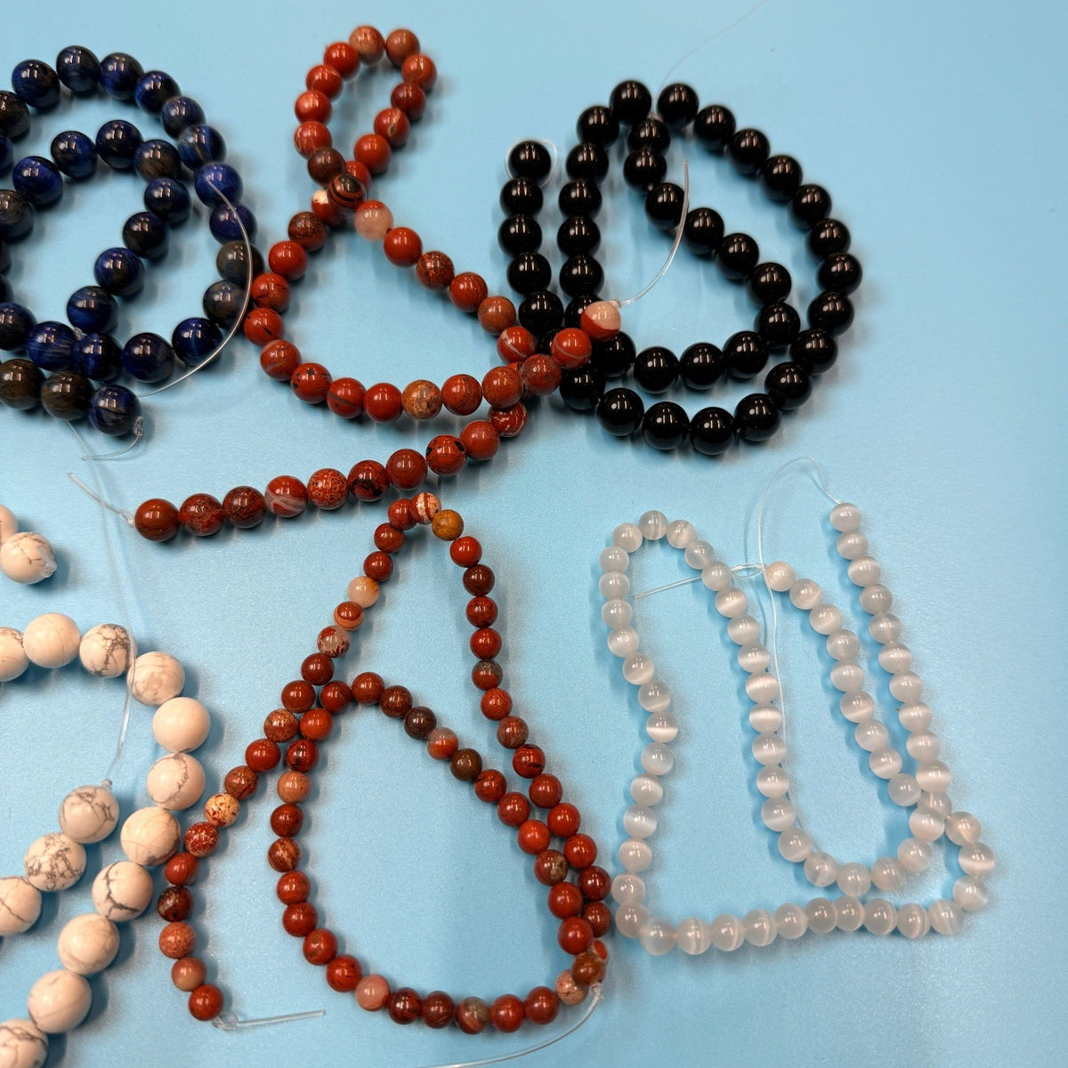 Set of 10 Natural Gemstone Round Beads Strands 15" Sizes 6,8,10 mm 14oz №B19