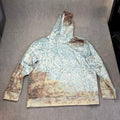 Unisex Distressed XXL Blue Brown Tie-Dye Pullover Hoodie Sweatshirt Lightweight