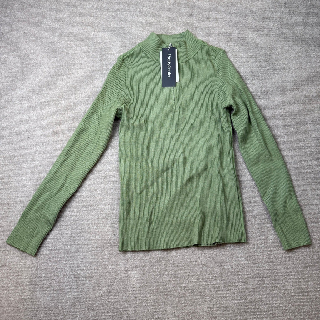 MSRP $35 PRETTYGARDEN Women's S Quarter Zip Mock Neck Rib Fitted Sweater Green