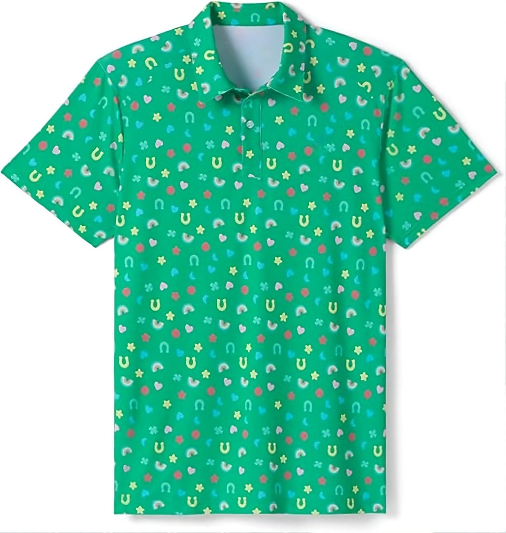 NWT Tomwol Men's Green Lucky Charmer Golf Polo Shirt Funny St Patricks Day Short