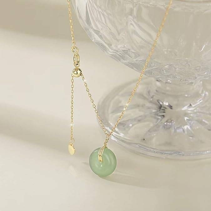 Jade Necklace 14K Gold Plated Green Pendant Jewelry for Women