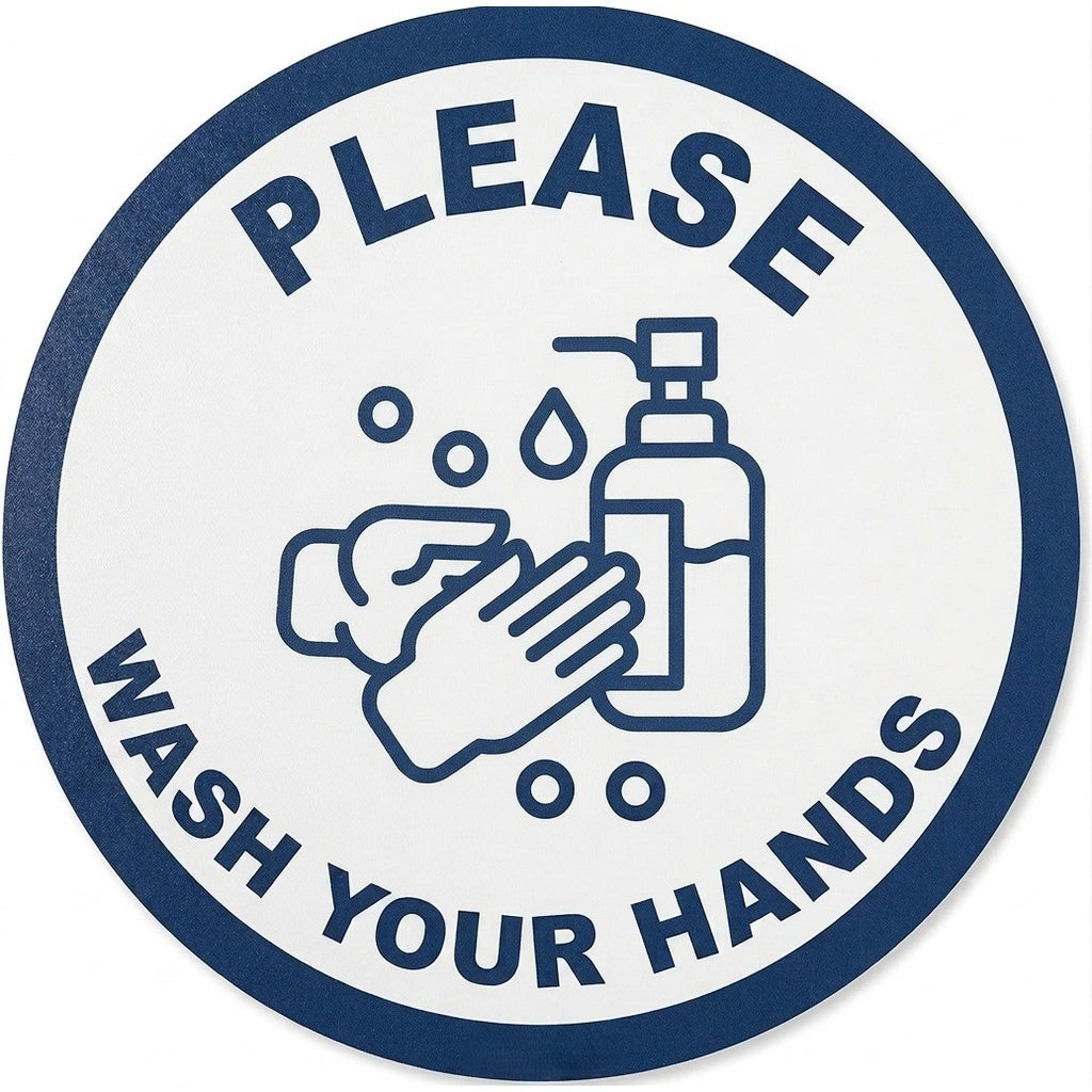 Lot of 5 Wash Your Hands Sign 17.5" RFS1284 Round Rubber Floor Graphic Safet