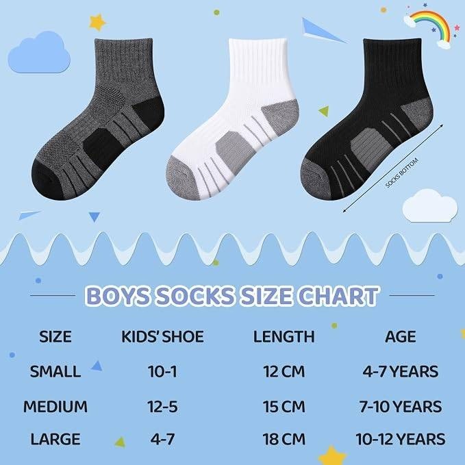 MSRP $18 Comfoex 12 Pairs Boys Socks Kids Cushioned Sport Short Quarter