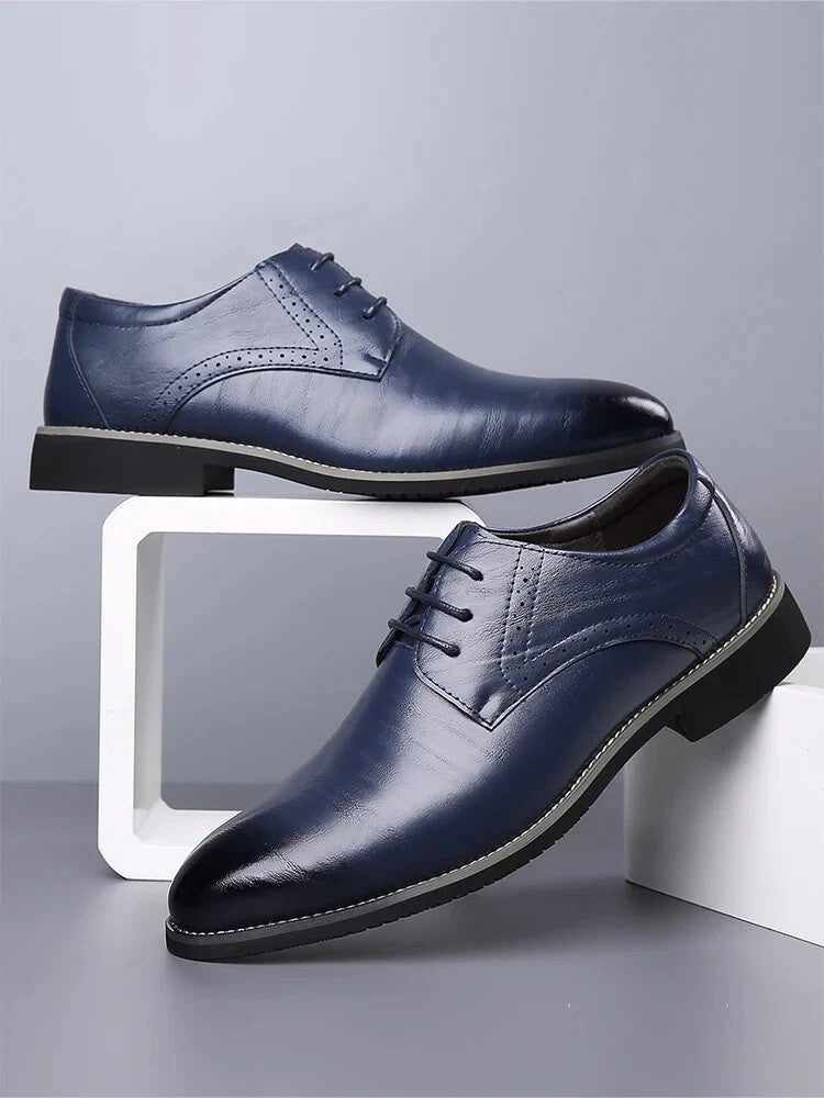 Santimon Men's US 6.5 Blue Casual Brogues Derby Lace Up Classic Dress Shoes