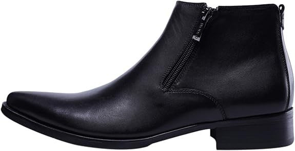 Santimon Mens US 6-10 Black Ankle Genuine Leather Zipper Pointed Toe Casual Boot