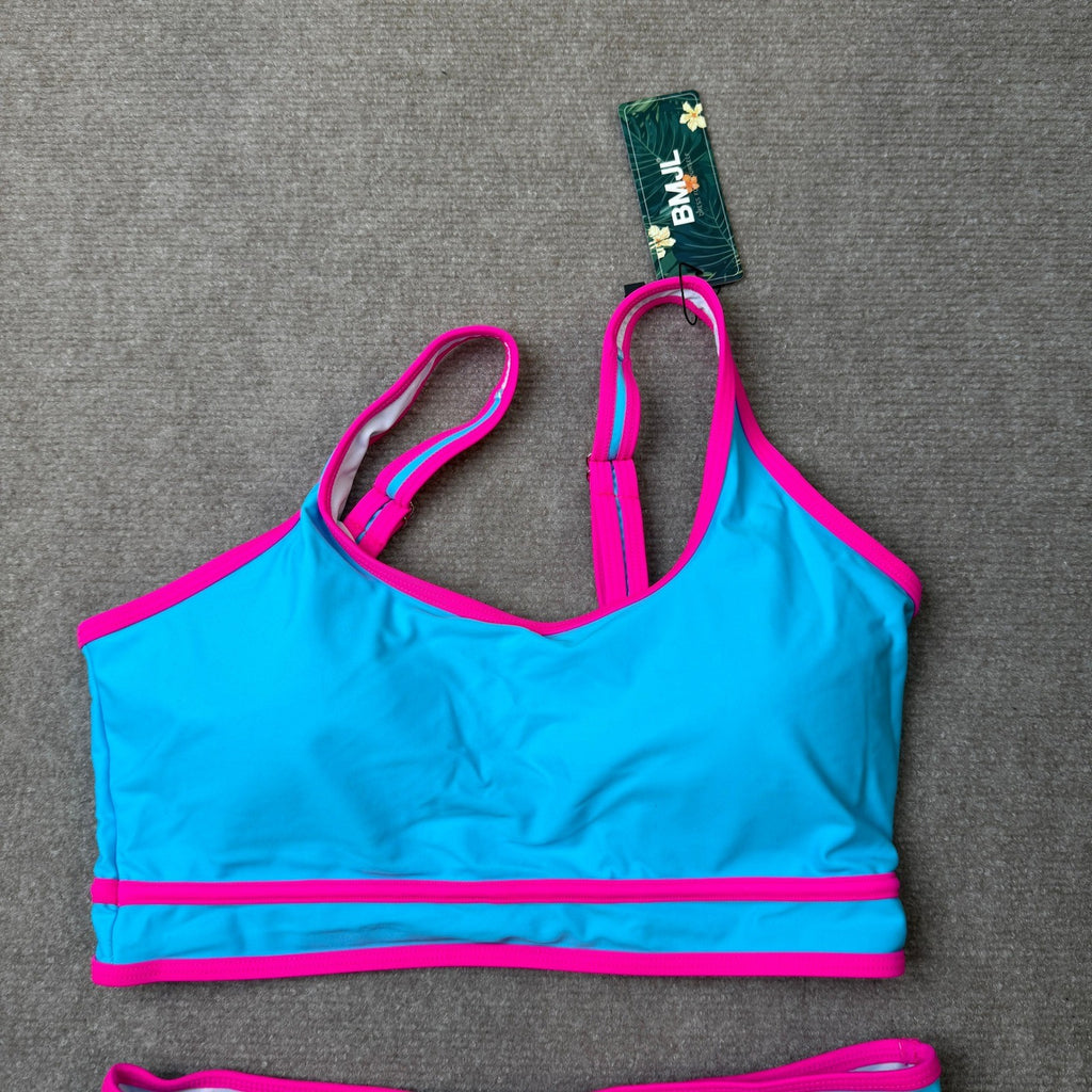 MSRP $39 BMJL Women's M Blue High Waisted Bikini Set Sporty Two Piece Color Blo