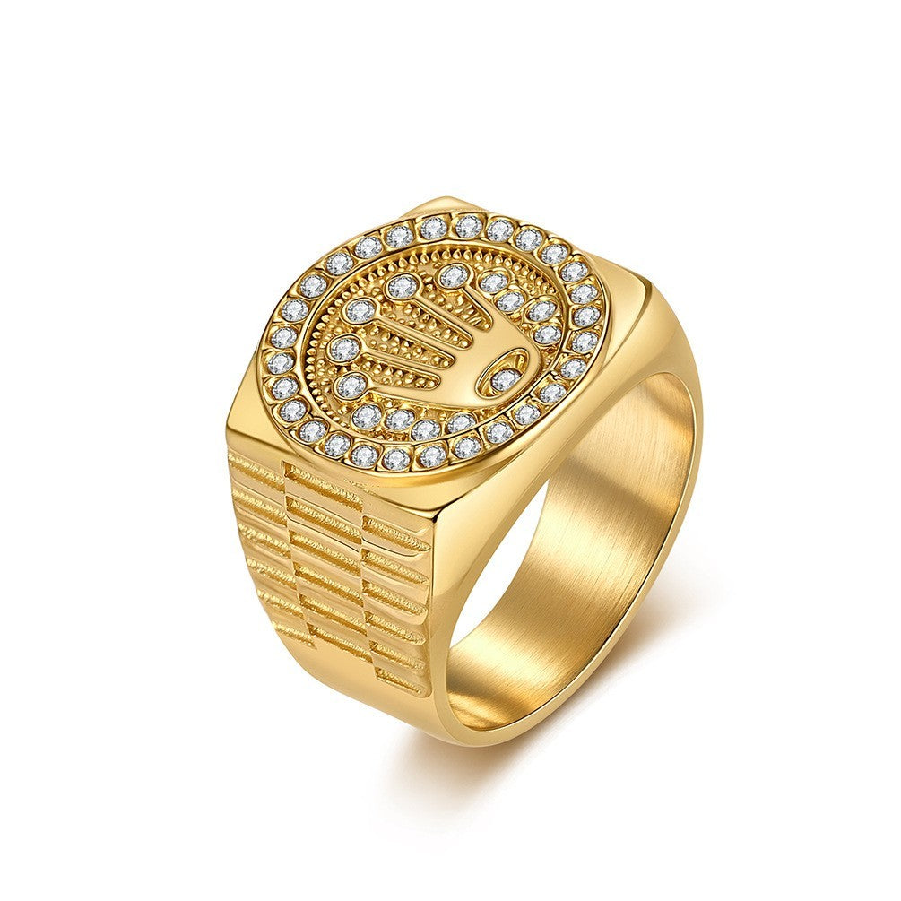 Rapper Crown Ring Men's Hip-Hop Party Nightclub Titanium Steel Jewelry Size 8-13
