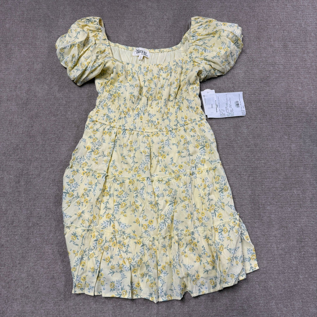 MSRP $64 Trixxi Women's Juniors L Yellow Floral Puffed Fit + Flare Dress Short