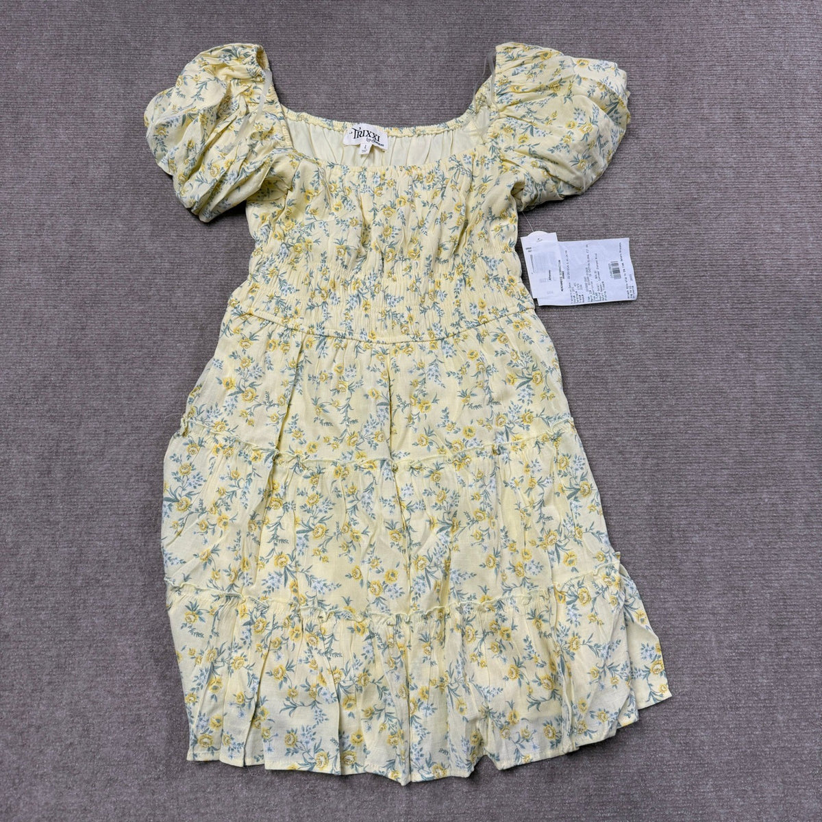 MSRP $64 Trixxi Women's Juniors L Yellow Floral Puffed Fit + Flare Dress Short