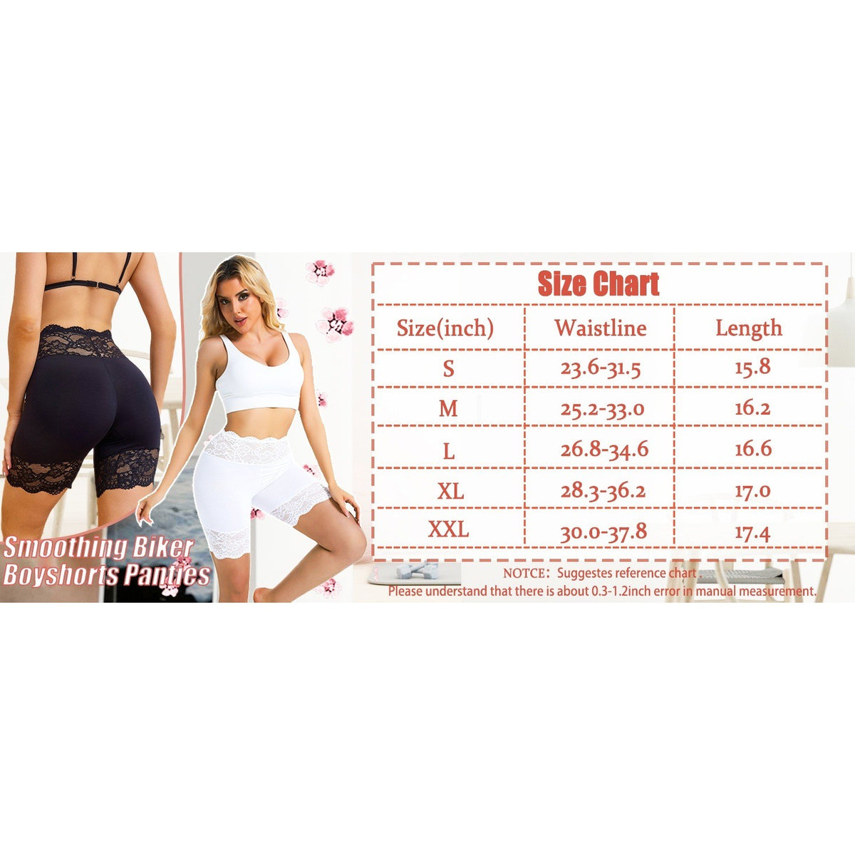 Hibluco Women's S Nude Slip Shorts For Under Dresses Lace Underwear Anti Chafin
