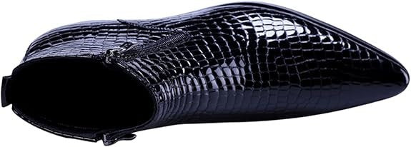 Santimon Men's US 7 - 11 Black Alligator Patent Leather Zipper Ankle Boots